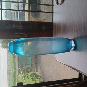 Vintage Hysteria Art Glass vase, 16.5" blue at bottom, bluish green top, solid